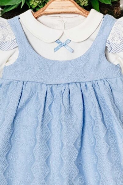 dinamik çocuk Fiyonklu Bebe Yaka Badili Elbise 0-2 yaş Kol detaylı Kendinden desenli Pike kumaş