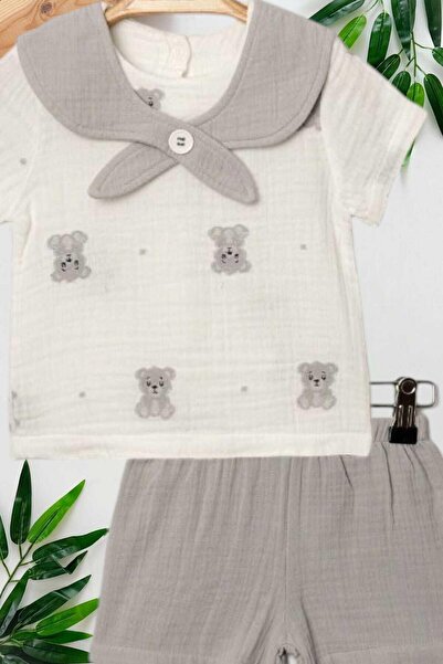 dinamik çocuk Unisex Hunter Collar Teddy Bear Suit for Girls and Boys Summer Bottom Top Monthly