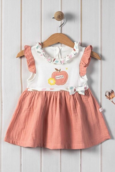 dinamik çocuk فستان بناتي بياقة أطفال مطرز بالتفاح - 100% قطن، قاع موسلين، 3-...
