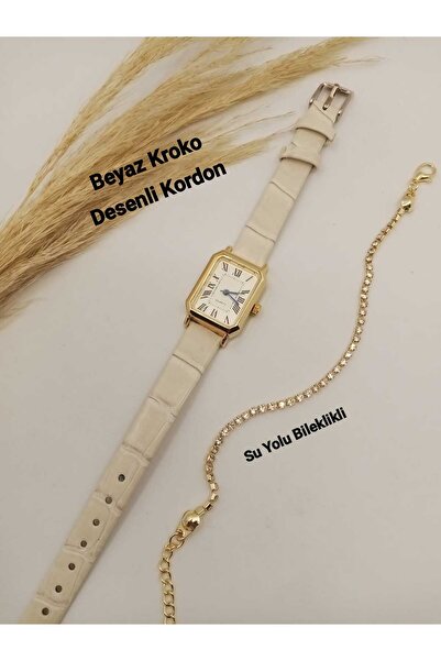 QUARTZ Retro Minimal Vintage Beyaz Kordon Kadın Kol Saati