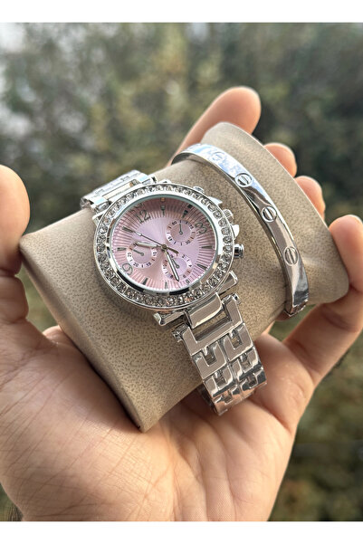 Tulpar Women's Silver Color Wristwatch with Zircon Stone in Special Box with Bracelet Gift