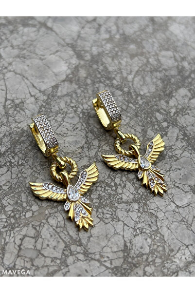 MAVEGA Kadın Kararmaz Çelik Anka Kuşu Zirkon Taşlı Küpe | Altın Renk