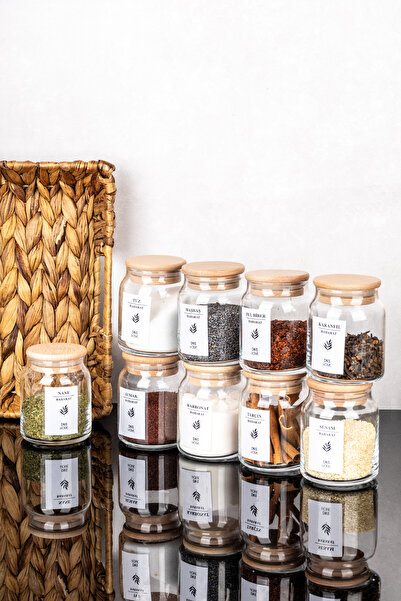 dnshome 9'lu Cam Baharatlık Seti Bambu Kapaklı Etiketli Kavanoz Seti Saklama ...