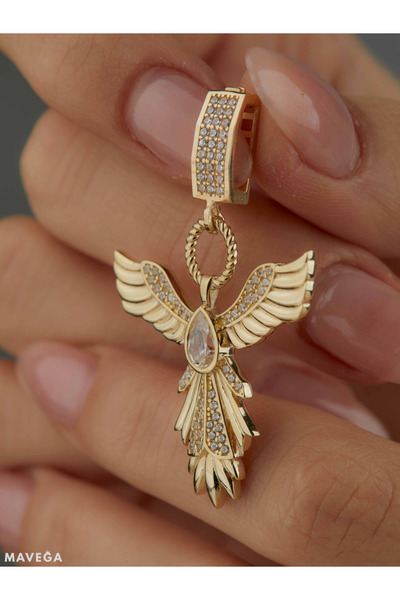 MAVEGA Kadın Kararmaz Çelik Anka Kuşu Zirkon Taşlı Küpe | Altın Renk