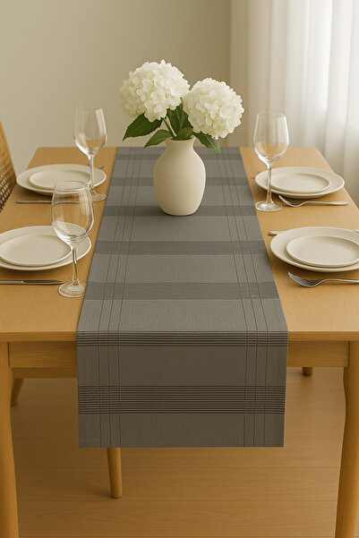 SONİKON LİNE Jasmin Linen Gray Bohemian Stylish Tablecloth Runner 35X150 cm
