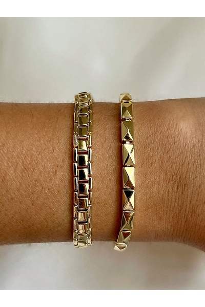 yeknova Xuping 14K Gold Renginde Şık Piramit Dörtgen Model Kararmaz Kadın Bil...