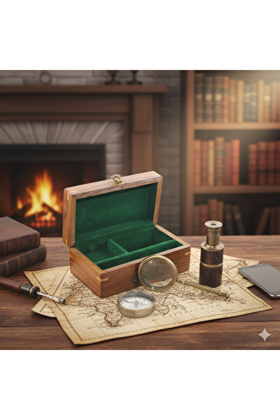 Livava Дерев'яна коробка з лупою, біноклем, компасом, ескіз, 16x7