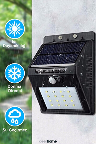 Genel Markalar 2 Adet Güneş Enerjili Solar Lamba 20 Li Sensörlü Duvar Tipi Su Geçirmez Sokak Bahçe Lambası