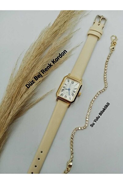 ZR Accessory ساعة يد نسائية مينيمال من موديل ديزي، سوار باللون البيج، علبة با...