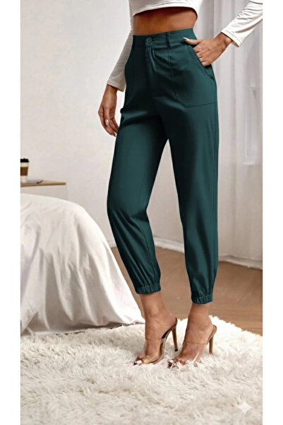 Butik Women's High Waist Imported Crepe Pants with Pockets and Elasticated Legs