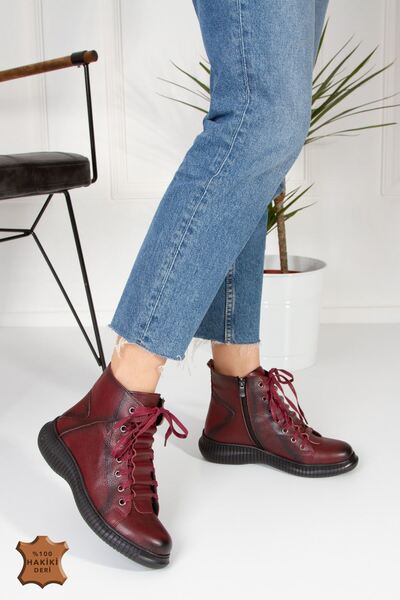 derithy Μπότες Landrea από γνήσιο δέρμα-μπορντό-erc1095