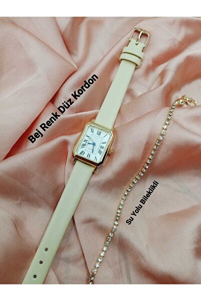 Brality Brand Vintage Roman Numeral Beige Color Cord Steel Case Wrist Watch T...