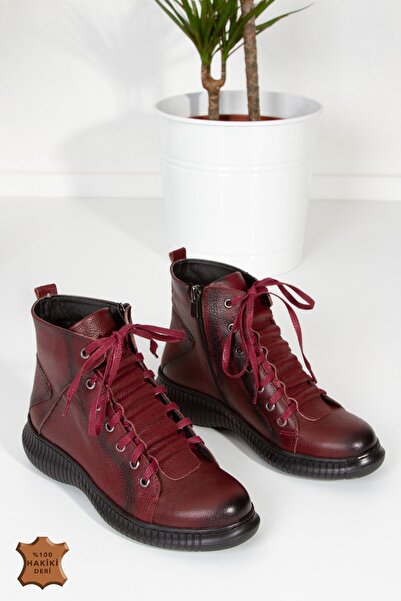 derithy Μπότες Landrea από γνήσιο δέρμα-μπορντό-erc1095