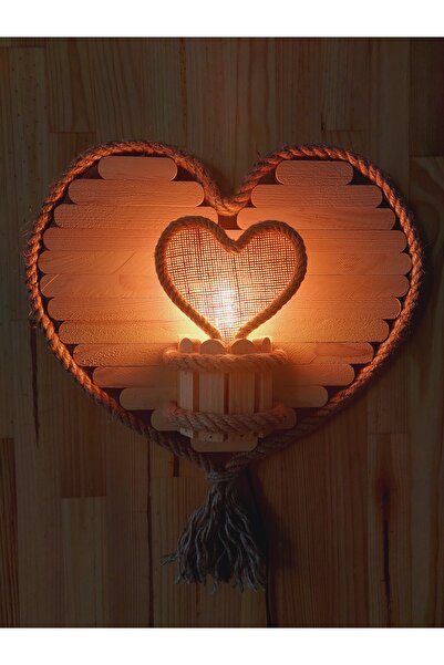 AYTEKİNLER HOME DECOR Halatlı ahşap kalp rustik ampül