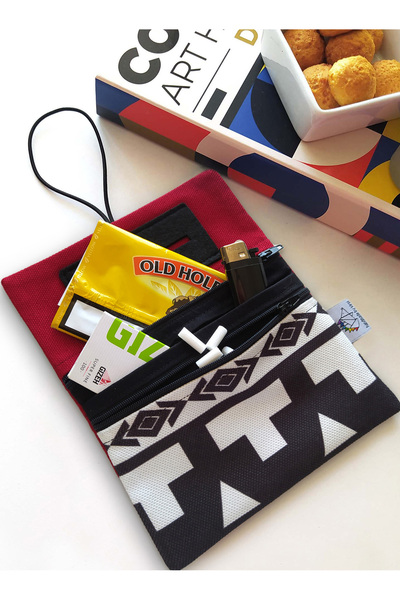 Kirpiwork Bordo Desenli Minimal Kanvas Tütün Çantası