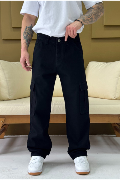 corfixman Baggy Siyah Kargo Cepli Pantolon