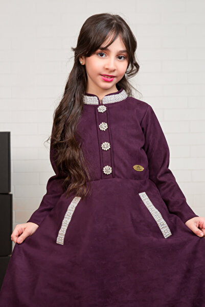 arushi Girls' Winter Lilac Dress with Elegant Crystal Decoration