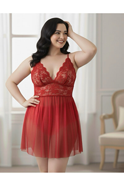 SatinLife Κόκκινο νυχτικό για ενήλικες με σέξι σχέδιο, διαφανές