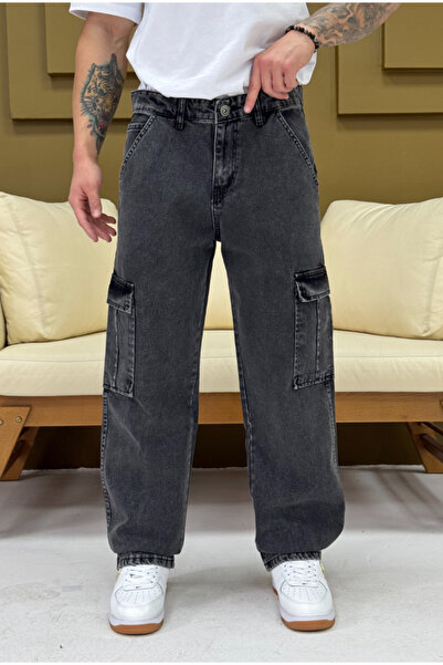 corfixman Baggy Gri Taşlama Kargo Cepli Pantolon