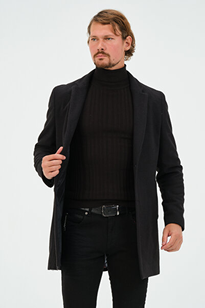 Bonesti Ανδρικό παλτό με λεπτή εφαρμογή μαύρο κασμίρ