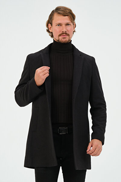 Bonesti Ανδρικό παλτό με λεπτή εφαρμογή μαύρο κασμίρ
