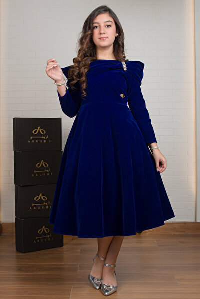 arushi فستان مخملي شتوي - نيلي