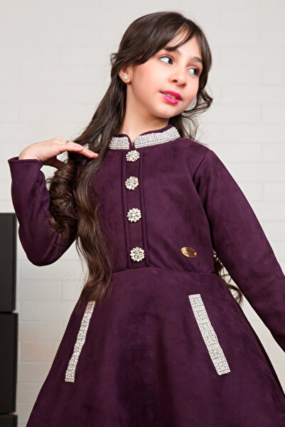 arushi Girls' Winter Lilac Dress with Elegant Crystal Decoration