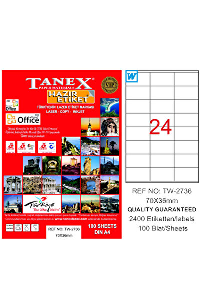 Tanex Laserska etiketa 100 YP 70x36 Laser-Copy-Inkjet TW-2736