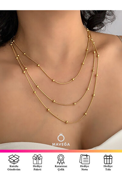 MAVEGA Üçlü Dorikalı Toplu Yılan İtalyan Zincir Kararmaz Çelik Kolye Kadın Ta...