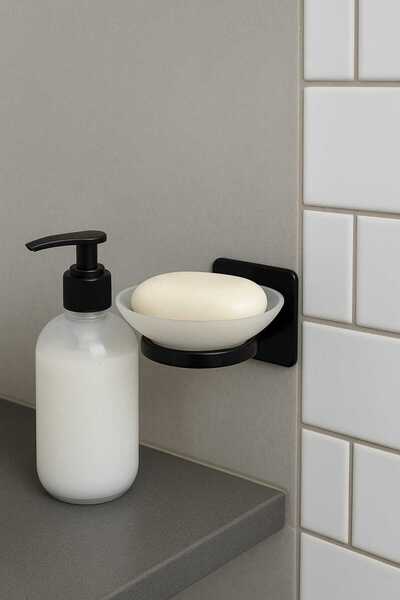 Genel Markalar Güçlü yapışkanlı siyah katı sabunluk düzenleyici, şık ve prati...