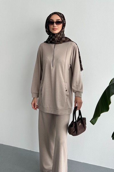 Feela Moda Women's Modal Combed Cotton Oversize Metal Zipper Hijab Tunic Suit 2021