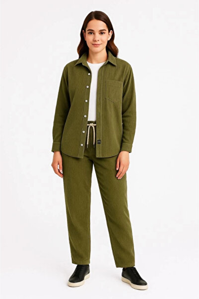 ARONA Mdb Velvet Oversized Set – Shirt and Pants Two-Piece, Smoked Corduroy Elegance, Comfortable and Elegant Posture