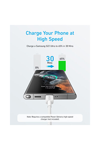 Anker Anker power and data cable, USB Type-C (T) to USB Type-C (T), 1.8m, White, "A81F6G21"