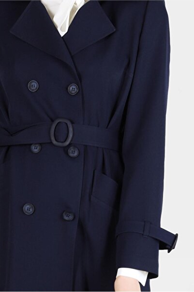 Alvina Düğmeli Kuşaklı Kruvaze Yaka Trençkot 10559