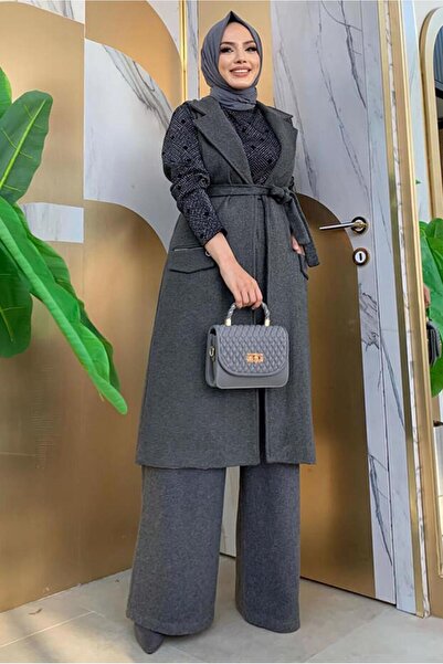 TRENDTESETTÜR سترة نسائية رمادية (أنثراسايت) بحزام T 1277