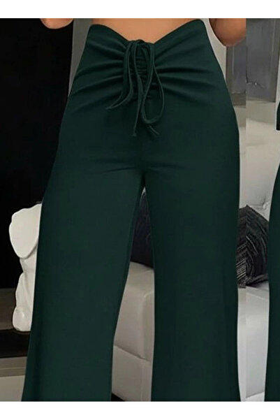 Butik Women's High Waist Front Gathered Spanish Imported Crepe Pants