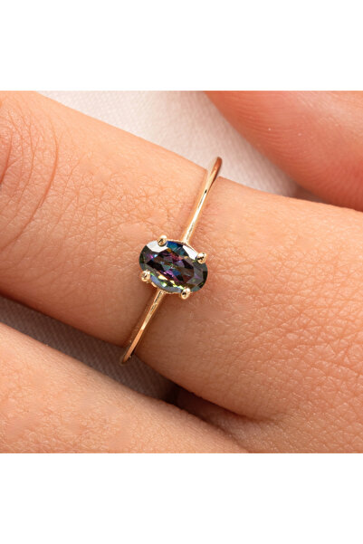 FasekGold Gümüş Yüzük - 0.90 Karat Mistik Topaz Tektaş Evlilik Teklifi 925 Ay...