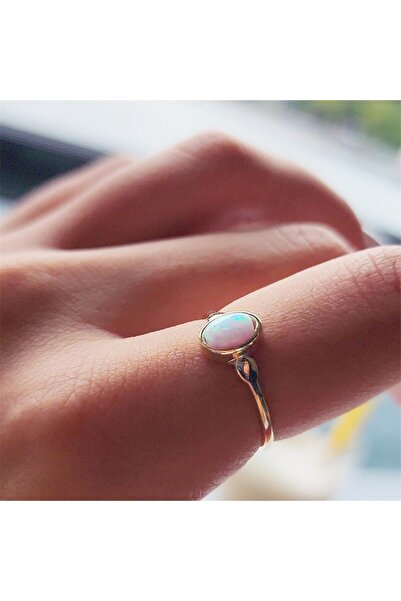 FasekGold Opal Sıvama Taşlı Tek Taş Evlilik Teklifi Yüzüğü-0.90 Karat Kristal Opal 925 Ayar Gümüş Tek Taş Yüzü