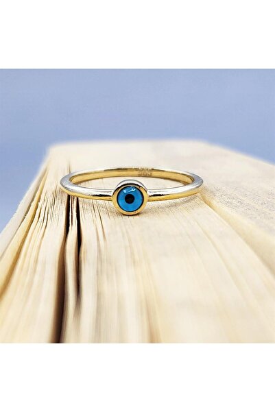 FasekGold Gümüş Yüzük - Mavi Göz Boncuklu 925 Ayar Gümüş Tektaş-Nazar Boncukl...