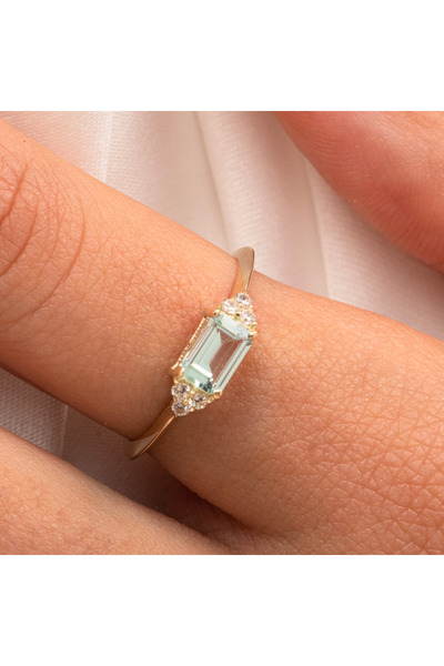 FasekGold Gümüş Yüzük - Green Topaz Taşlı Zümrüt Kesim Modern Tasarım 925 Aya...
