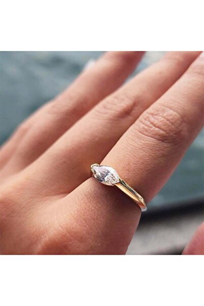FasekGold Mekik Altın Yüzük - 14 Ayar Altın Mekik Zirkon Taşlı Evlilik Teklif...