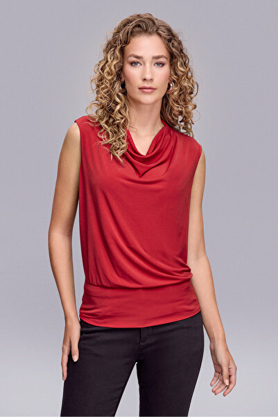 Naramaxx Degaje Yaka Örme Kırmızı Bluz