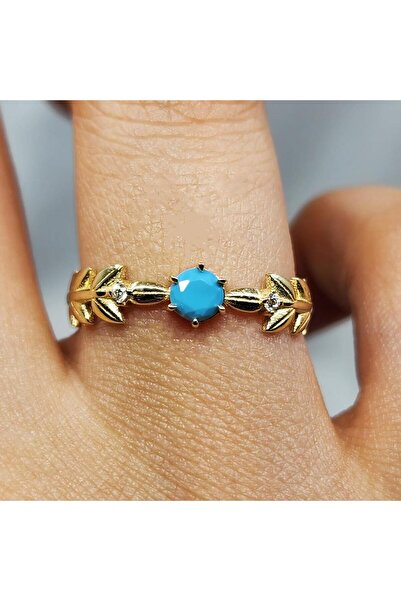 FasekGold Tria Altın Yüzük - 14 Ayar Altın Başak Turkuaz Doğal Taşlı Tek Taş ...
