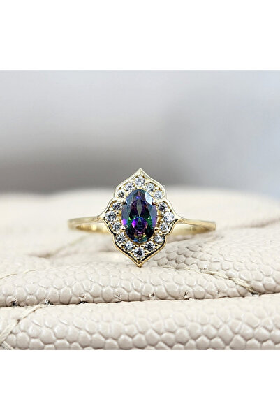 FasekGold Evlilik Teklifi Altın Yüzük - 14 Ayar Altın Vintage Oval Mistik Top...