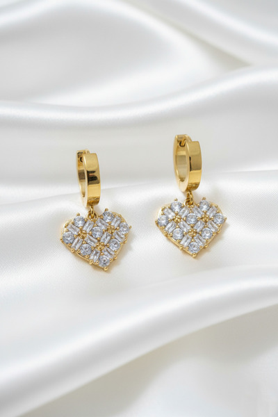 özgül takı ve tasarım أقراط نسائية من الفولاذ المقاوم للصدأ بلون ذهبي وحجر ال...