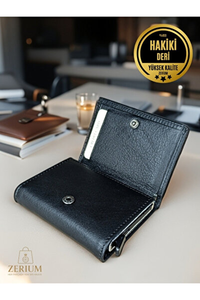 ZERİUM Genuine Leather Axton – Genuine Leather Mechanism Premium Men's Wallet and Card Holder