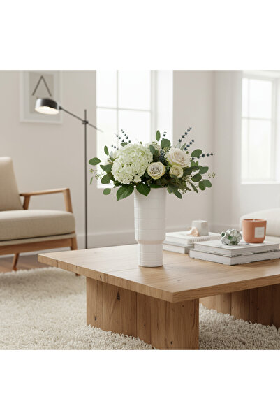 Living مزهرية سيراميك بيضاء بمقبض - تصميم واقعي، ارتفاع ٢٠ سم