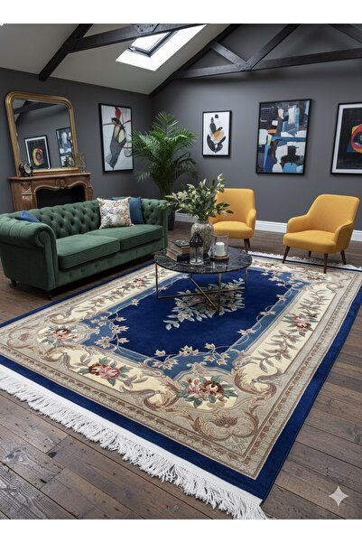 FT Halıcılık saks mavisi çin kabartma el dokuma halısı