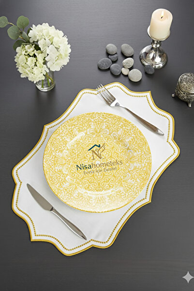 Nisahometeks 6 Adet Nakışlı Keten Amerikan Servis - Keten Supla