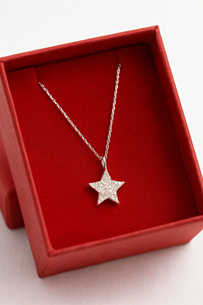 A-STİL TAKI 925 Ayar Gümüş Zirkon Taşlı Hediye Kutulu Minimal Yıldız Kolye